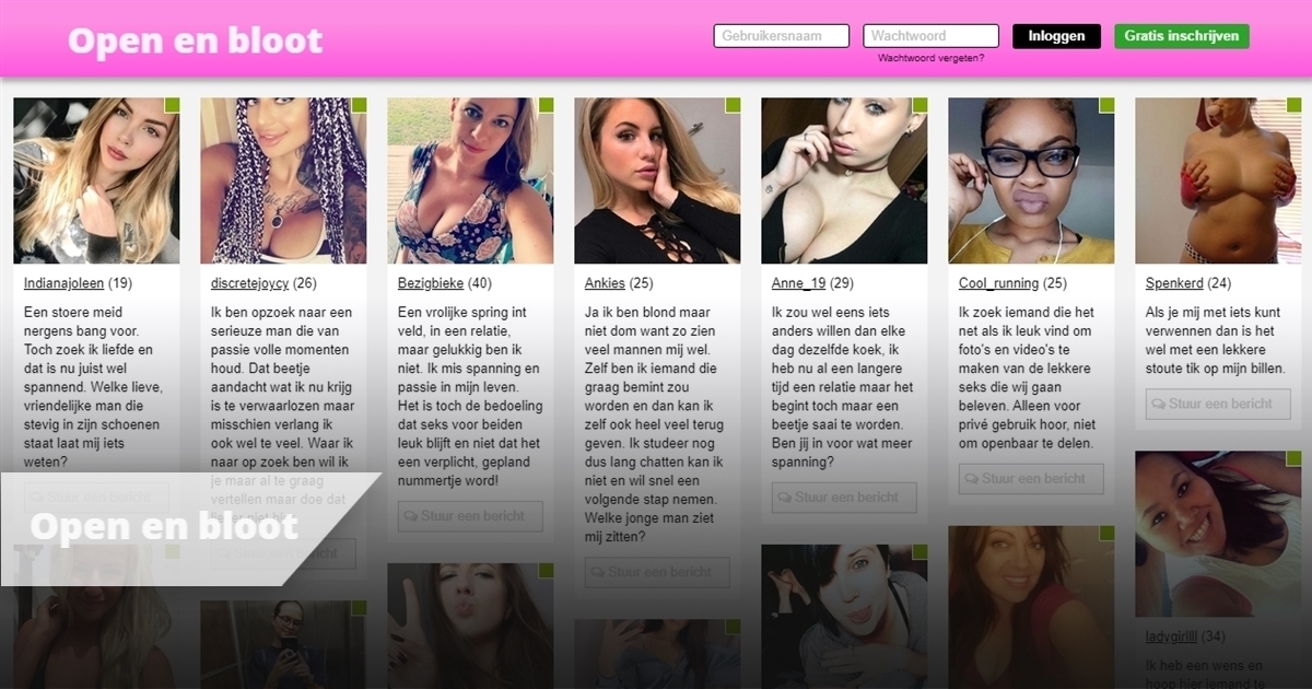 open-en-bloot: open-en-bloot is een fictieve erotische chatsite met neppe profielen van vrouwen die sekszoekend zijn en opzoek naar erotische gesprekken online