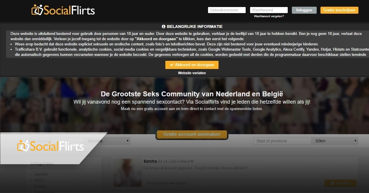 socialflirts is een op erotiek gefocusten chatplatform met fictieve profielen van geïnteresseerde vrouwen en mannen